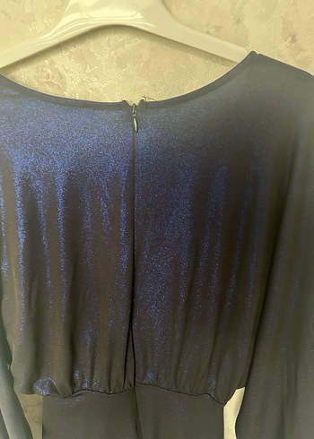 Kadın Mavi Drapeli V Yaka Mini Elbise - Görsel 5