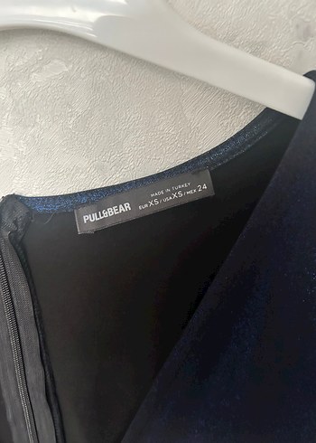 Kadın Mavi Drapeli V Yaka Mini Elbise - Görsel 3