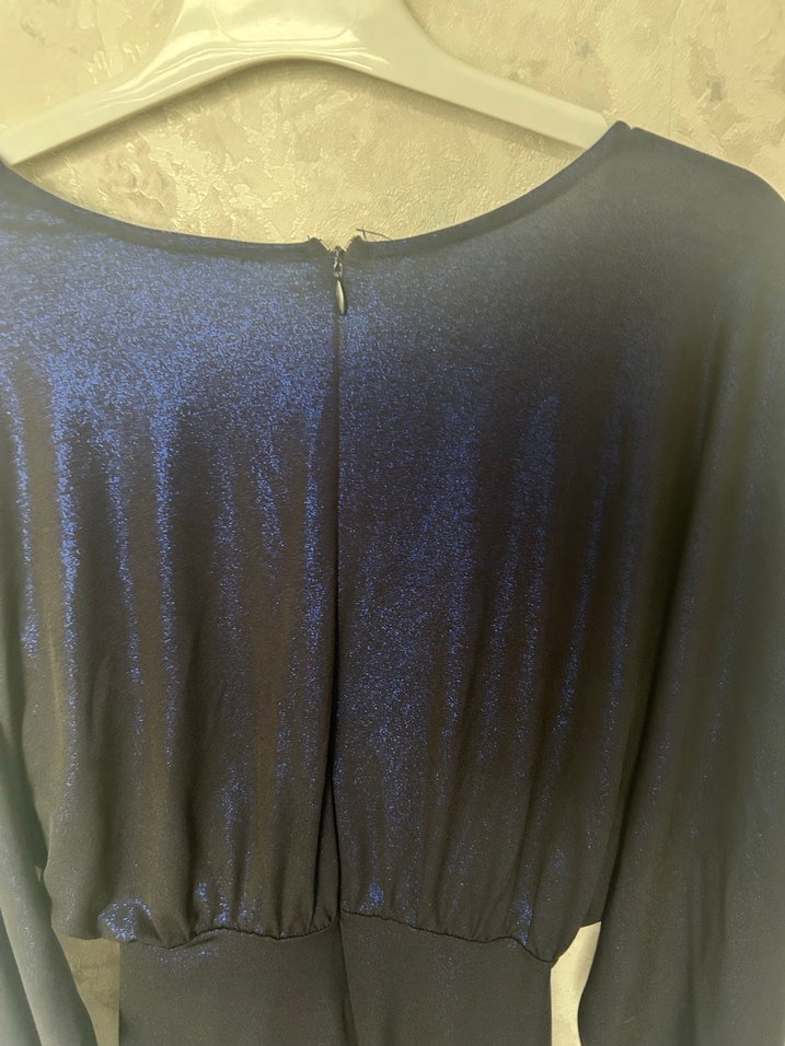 Kadın Mavi Drapeli V Yaka Mini Elbise - Görsel 5