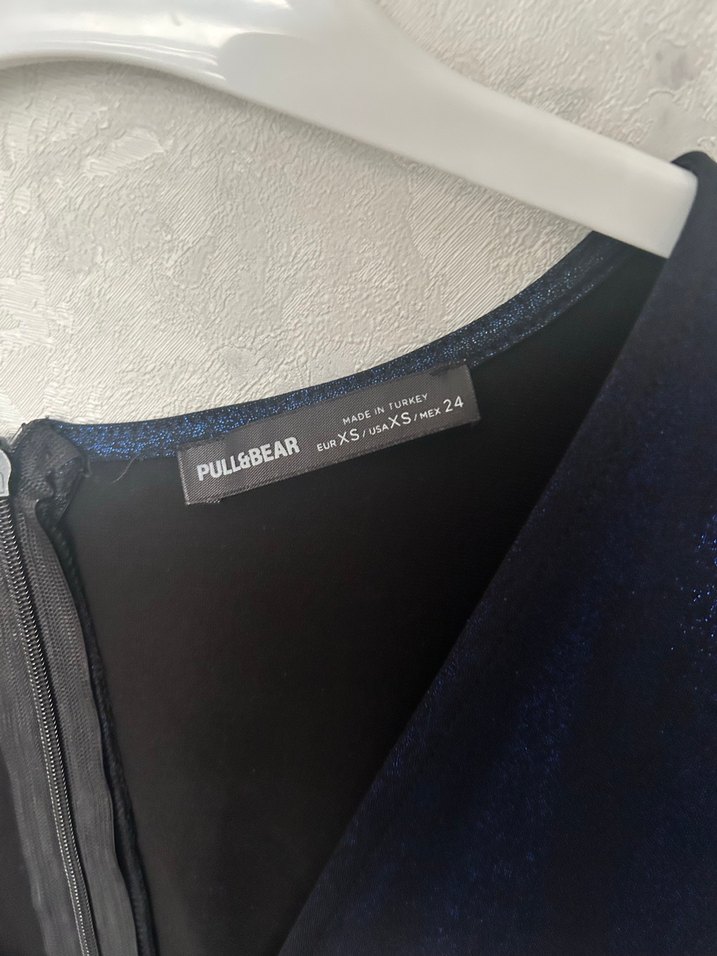 Kadın Mavi Drapeli V Yaka Mini Elbise - Görsel 3