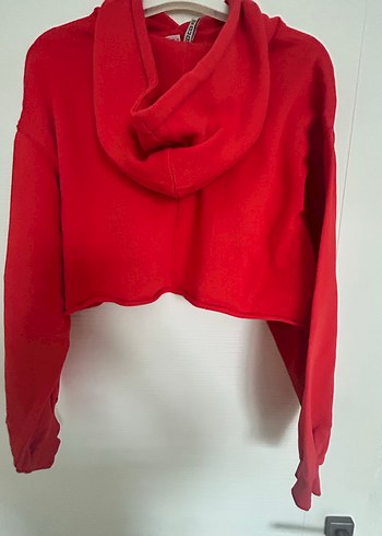 Kırmızı Kadın crop Kapüşonlu Sweatshirt - Görsel 3