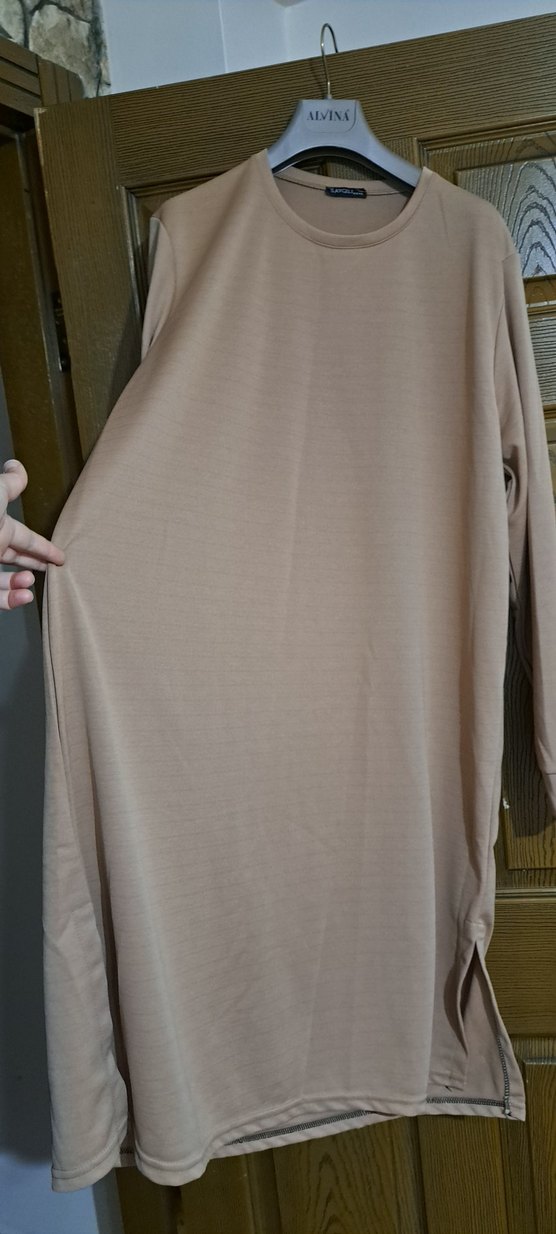 Bej Kadın Uzun Kollu Rahat Tunik - Görsel 4