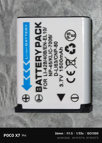  Beden Dijital Kamera Pili Li-42B 3.7V 1500 mAh