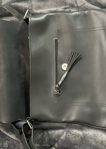 Siyah Deri Kadın Biker Çanta - Görsel 3