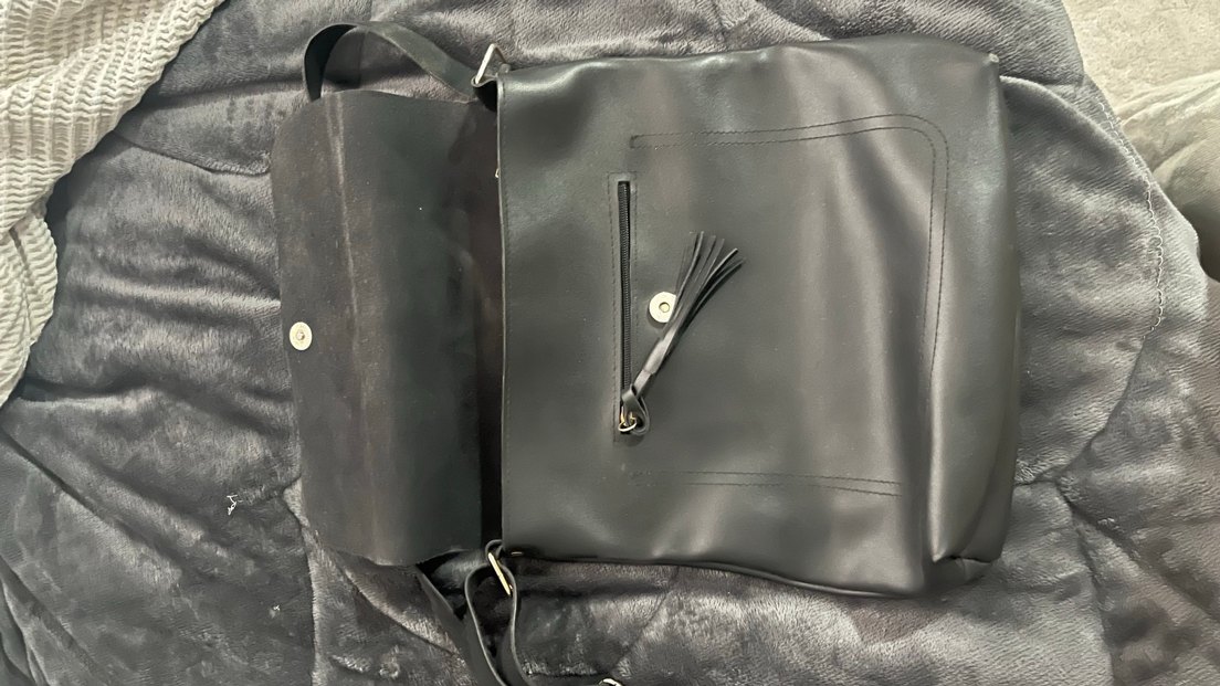 Siyah Deri Kadın Biker Çanta - Görsel 3