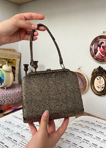 Kahverengi Parlak Desenli Vintage Çanta - Görsel 4