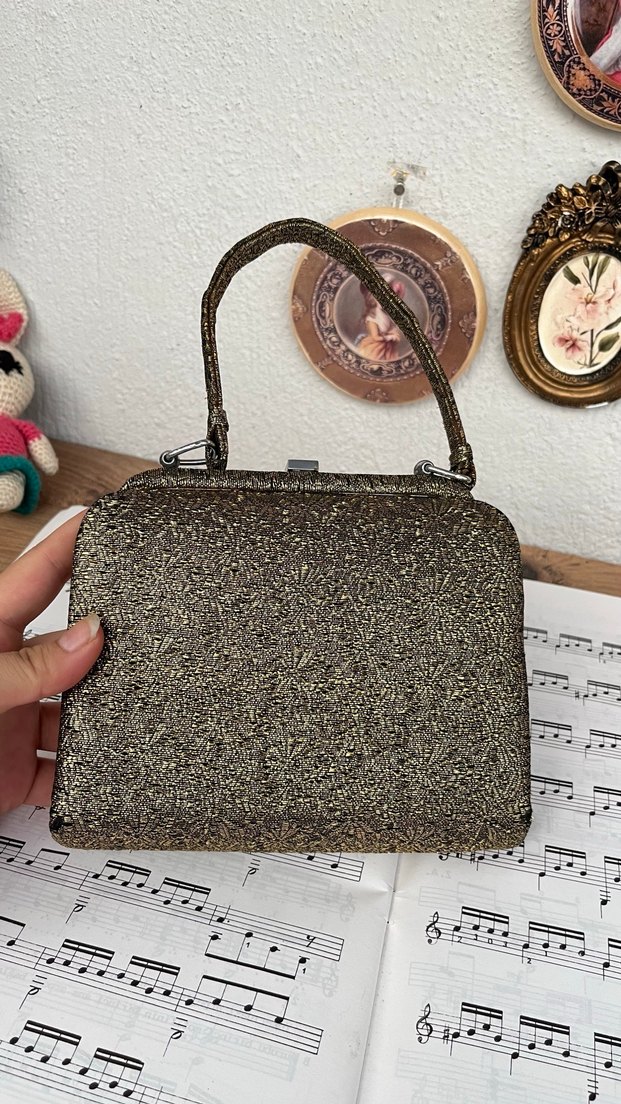 Kahverengi Parlak Desenli Vintage Çanta - Görsel 5