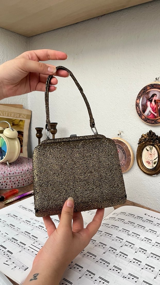 Kahverengi Parlak Desenli Vintage Çanta - Görsel 4