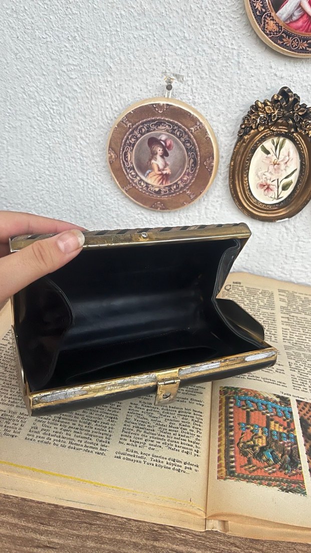 Vintage Kahverengi Zebra Desenli Tokalı Deri Kadın Clutch - Görsel 3