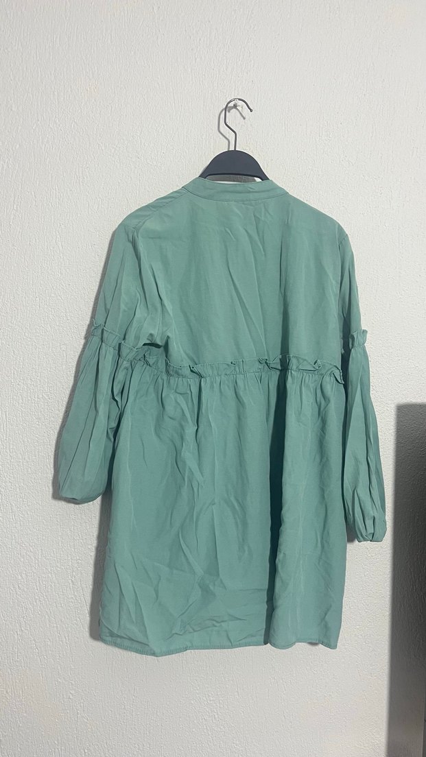 Kadın Yeşil Pliseli Uzun  Gömlek - Görsel 3