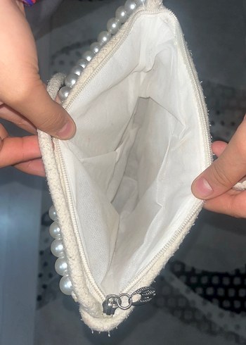 Zincir Detaylı Beyaz Örgü Kadın Çanta - Görsel 5