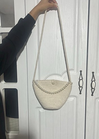 Zincir Detaylı Beyaz Örgü Kadın Çanta - Görsel 4