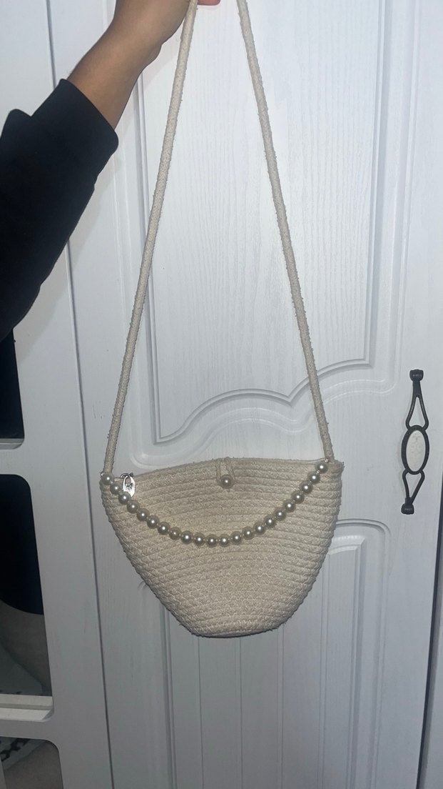 Zincir Detaylı Beyaz Örgü Kadın Çanta - Görsel 2