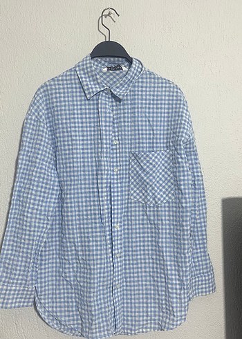 Mavi Ekose Desenli Uzun Kollu Keten Gömlek - Görsel 2