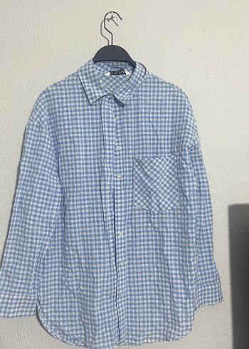 Mavi Ekose Desenli Uzun Kollu Keten Gömlek - Görsel 3