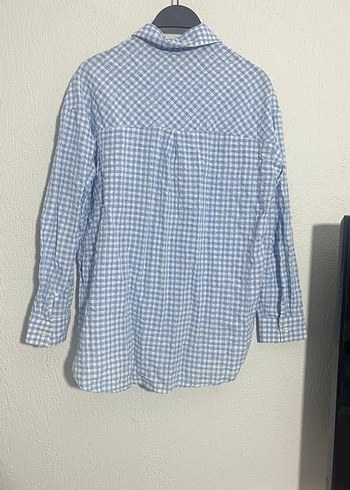 Mavi Ekose Desenli Uzun Kollu Keten Gömlek - Görsel 4