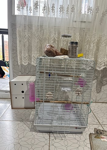 Gri Kuş Kafesi ve Ahşap Ek Parça - Görsel 5