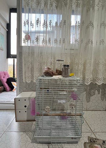 Gri Kuş Kafesi ve Ahşap Ek Parça - Görsel 6