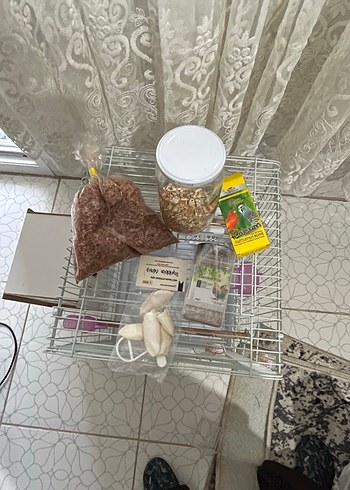 Gri Kuş Kafesi ve Ahşap Ek Parça - Görsel 2