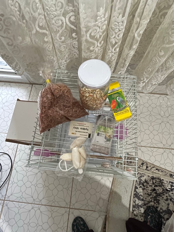 Gri Kuş Kafesi ve Ahşap Ek Parça - Görsel 2