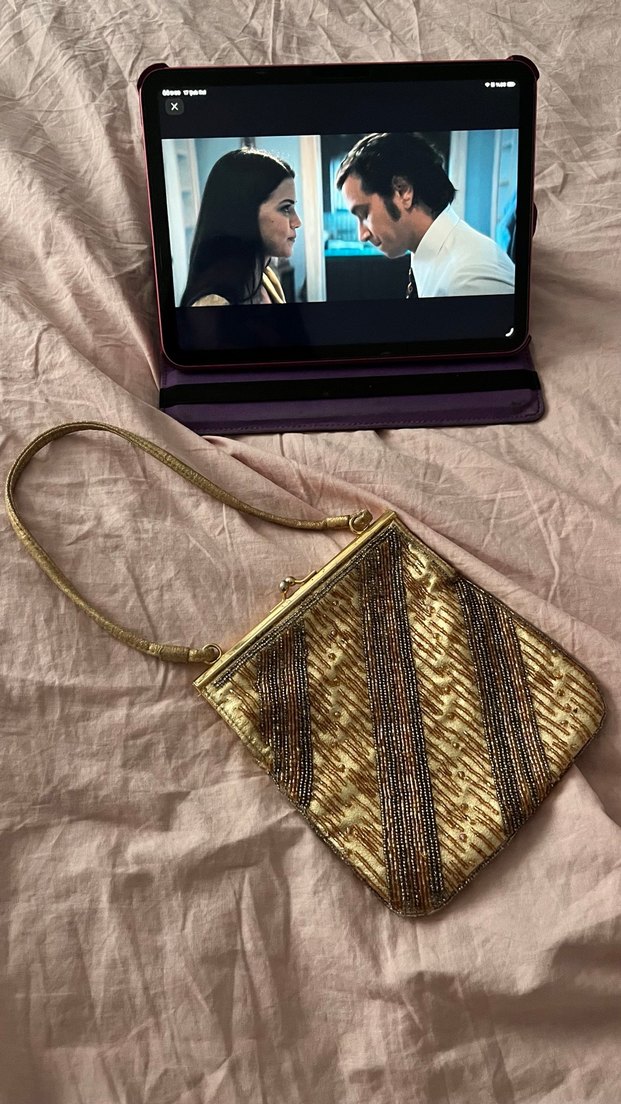 Altın Renk Boncuklu Nakışlı El İşlemeli Vintage Çanta - Görsel 5