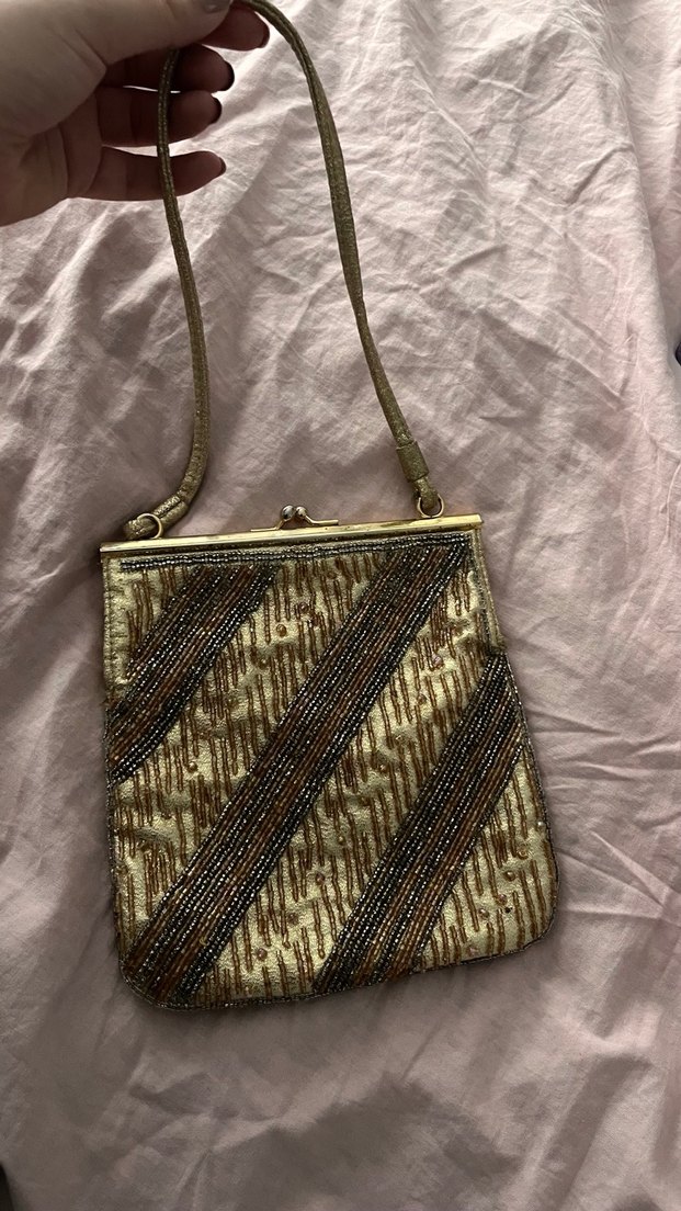 Altın Renk Boncuklu Nakışlı El İşlemeli Vintage Çanta - Görsel 2