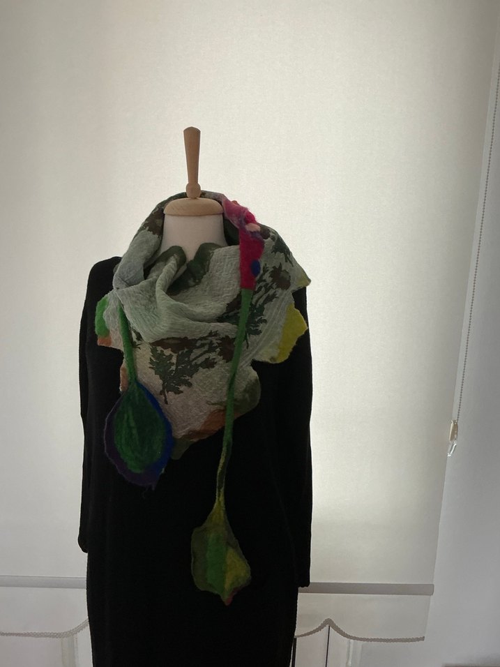 Kadın Yün Bohem Tarz Çok Renkli Drapeli Şal - Görsel 3