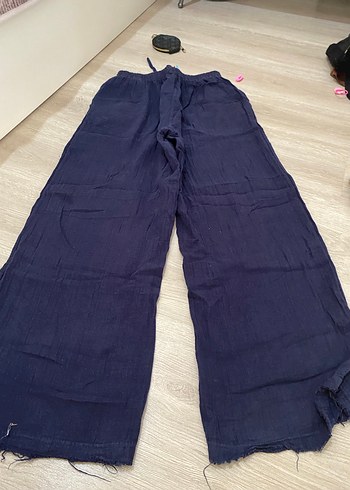 Lacivert Rahat Kesim Keten Kadın Pantolon - Görsel 2