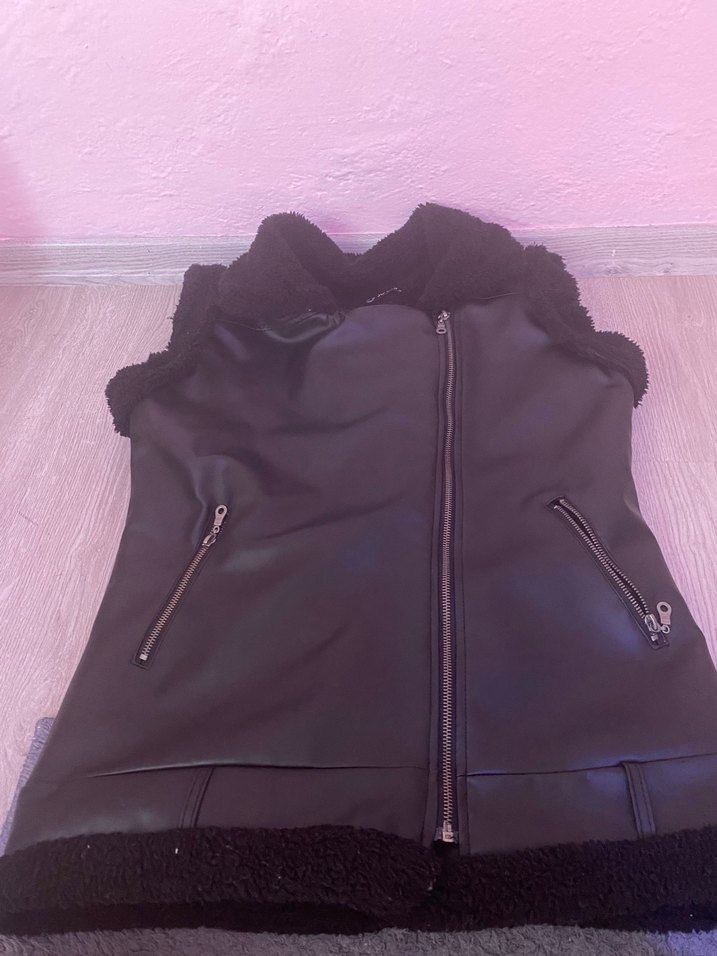 Siyah Deri Fermuarlı Kadın Ceket - Görsel 3