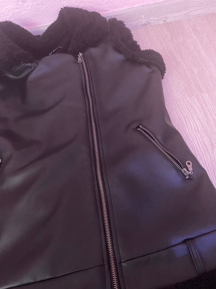 Siyah Deri Fermuarlı Kadın Ceket - Görsel 2