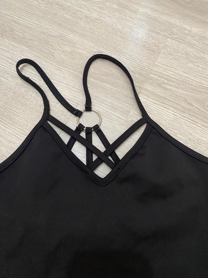 Siyah Strappy Mini Crop Top - Görsel 2