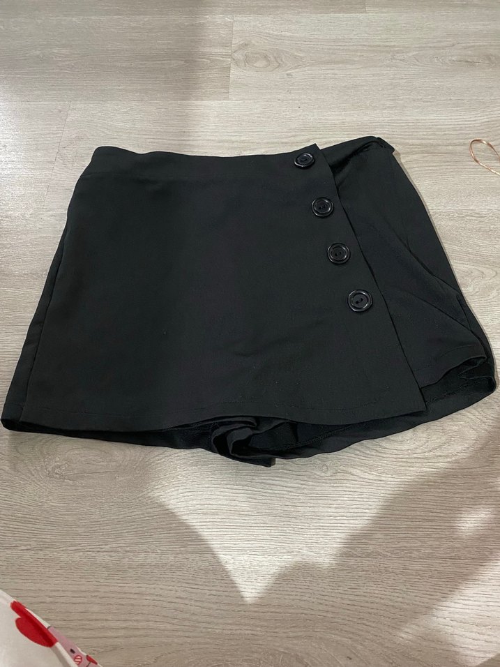 Düğmeli Siyah Mini Etek - Görsel 2