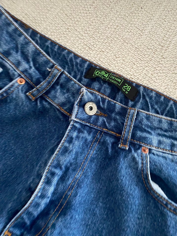 Kadın Mavi Loose Fit Midi Denim Jean - Görsel 3