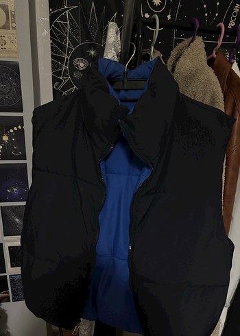 Bershka Çift Taraflı Kadın Siyah Mavi Fermuarlı Yelek - Görsel 3