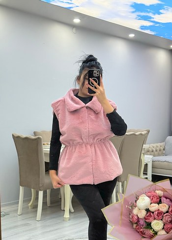 Diğer Pembe Mini Puf Yelek Yüksek Yaka
