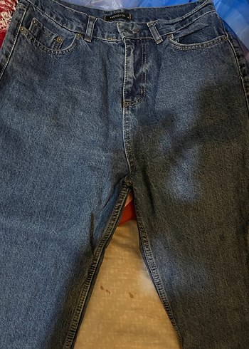 Kadın Koyu Mavi Bol Kesim Midi Kot Pantolon - Görsel 2