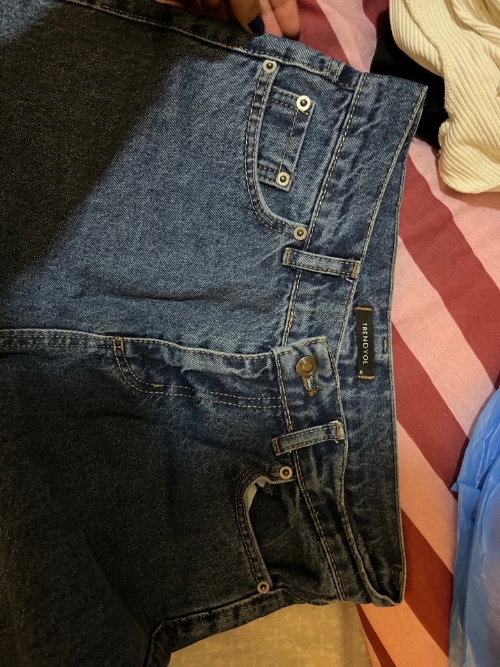 Kadın Koyu Mavi Bol Kesim Midi Kot Pantolon - Görsel 4