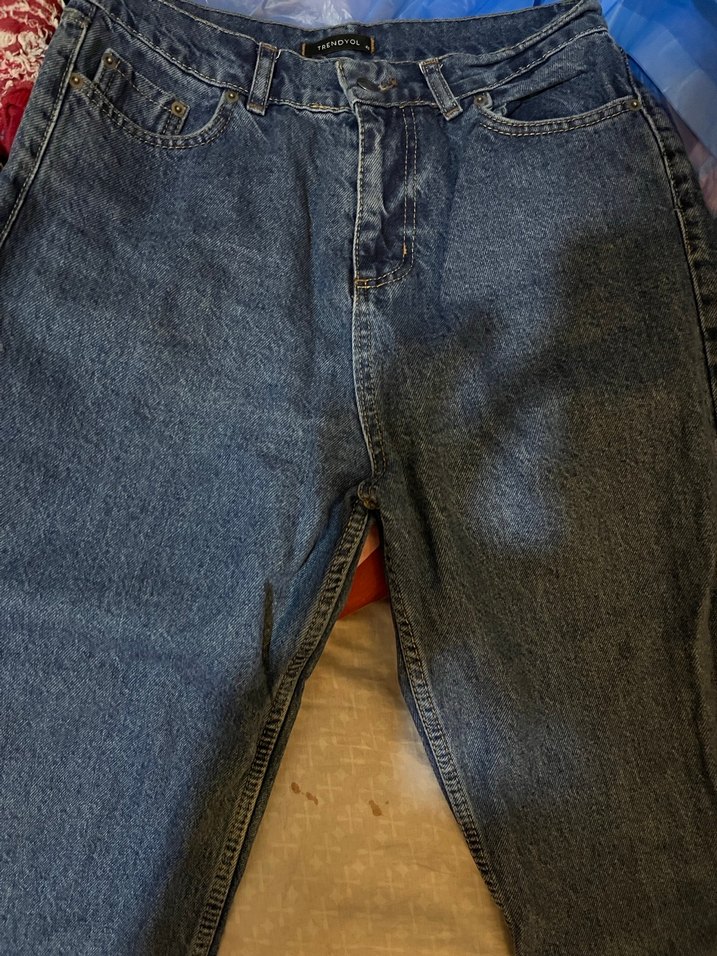 Kadın Koyu Mavi Bol Kesim Midi Kot Pantolon - Görsel 2