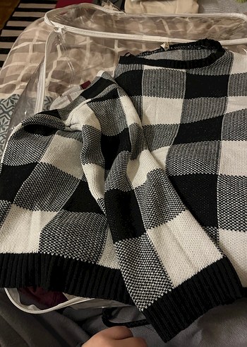 Vintage Gri Kareli Örgü Kadın Kazak - Görsel 2