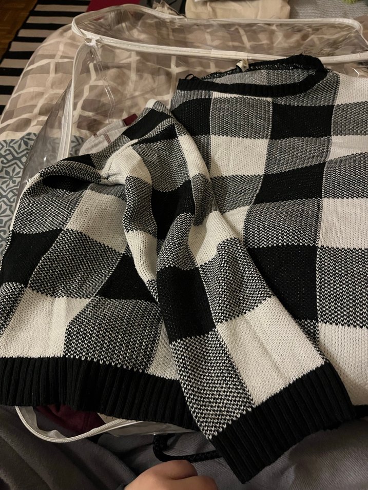 Vintage Gri Kareli Örgü Kadın Kazak - Görsel 2