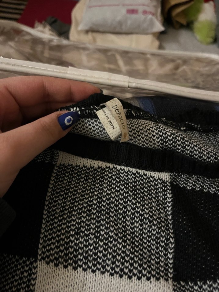 Vintage Gri Kareli Örgü Kadın Kazak - Görsel 3