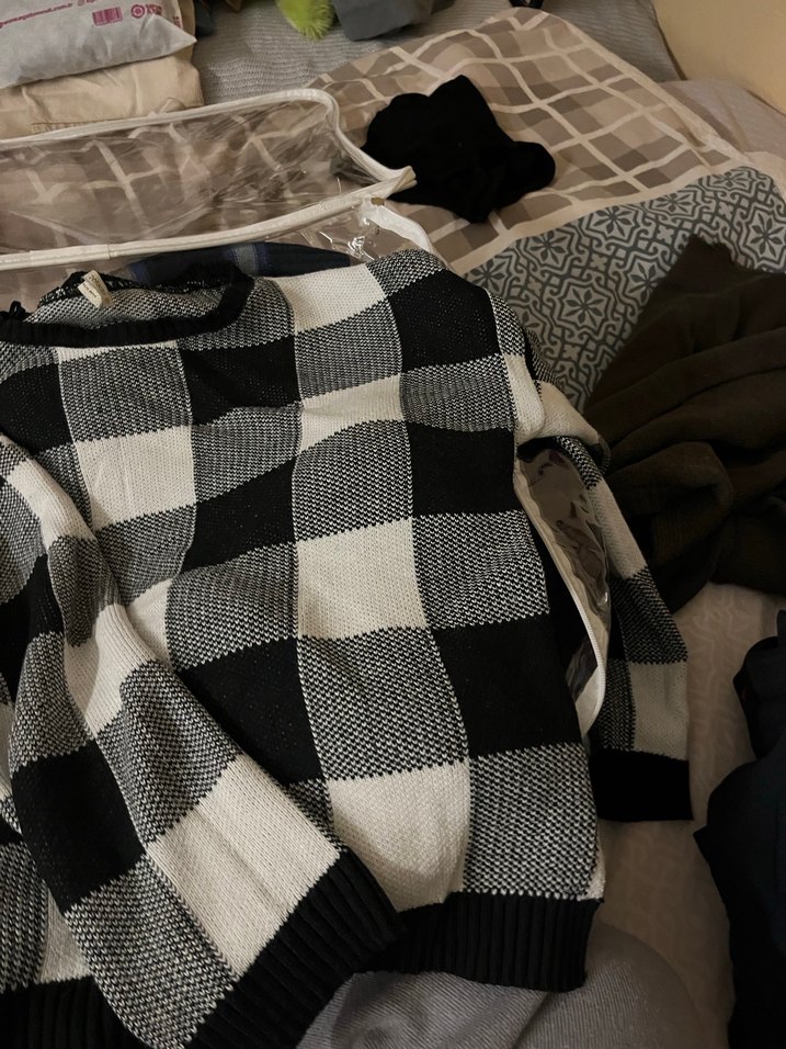 Vintage Gri Kareli Örgü Kadın Kazak - Görsel 4