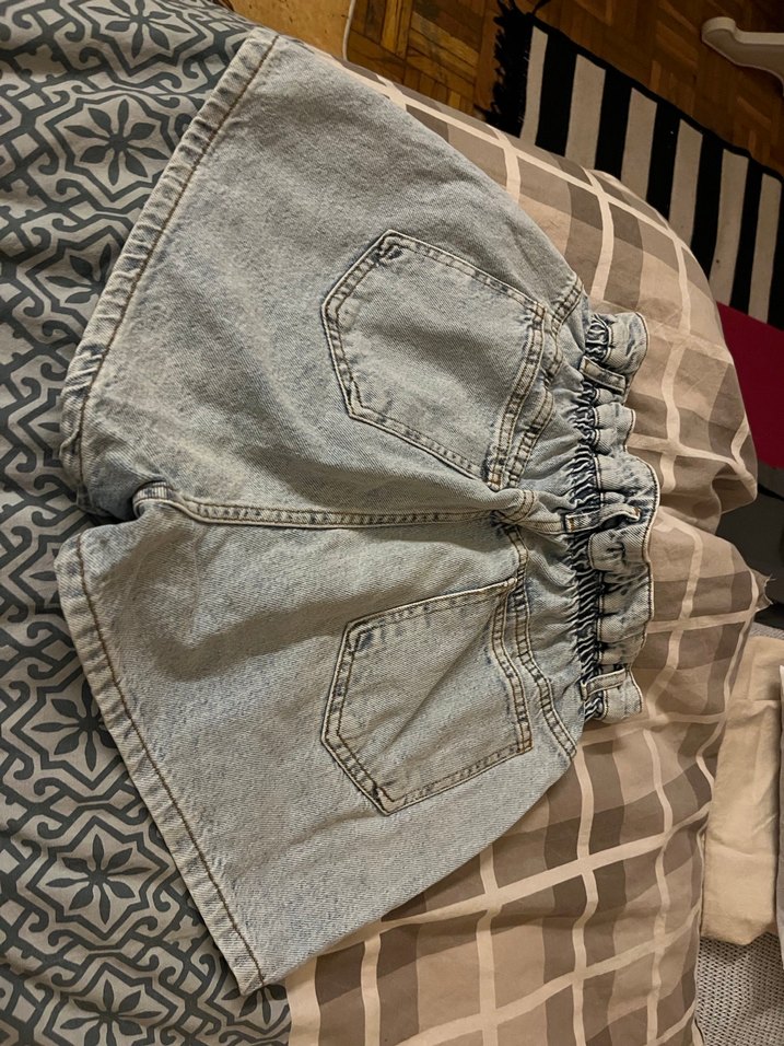 Gri Salaş Mini Denim Şort - Görsel 5