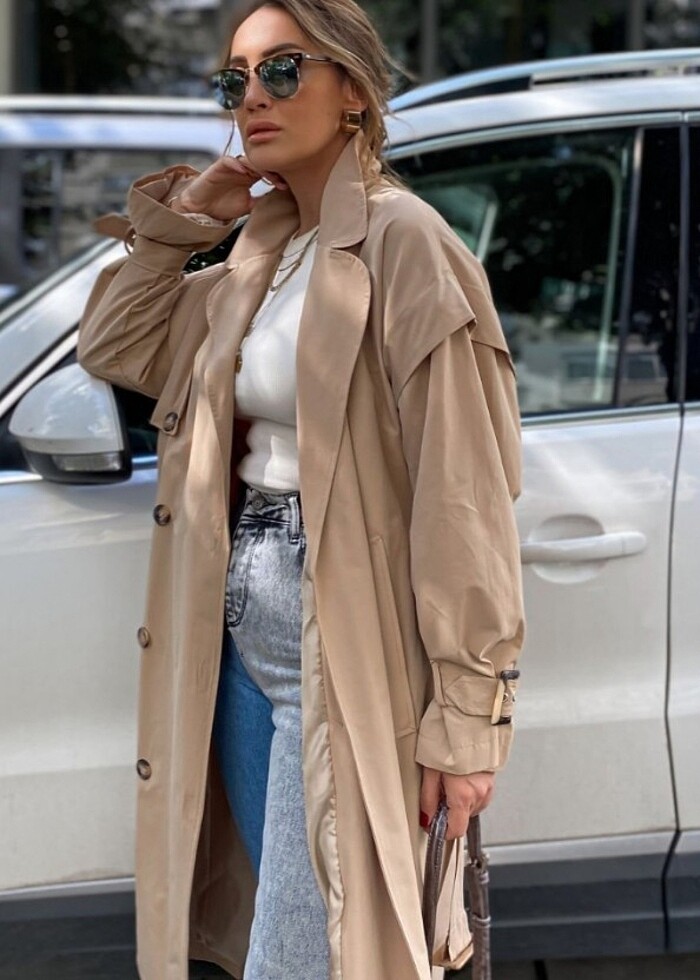 Camel rengi harika trençkot  - Görsel 4