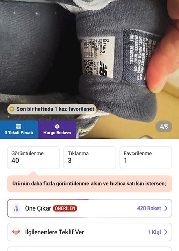 44 Beden gri Renk New Balance