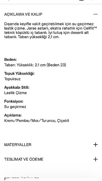 23 Beden ten rengi Renk h&m lastik çizme