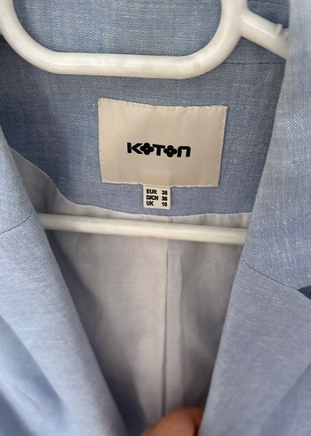 Koton Düğmeli Mavi Keten Kadın Blazer Ceket