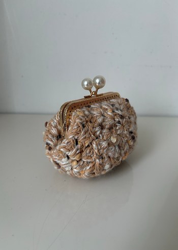 Boncuklu Bej Örgü Kadın Cüzdan - Görsel 4