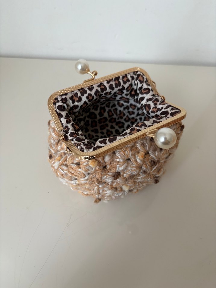 Boncuklu Bej Örgü Kadın Cüzdan - Görsel 3