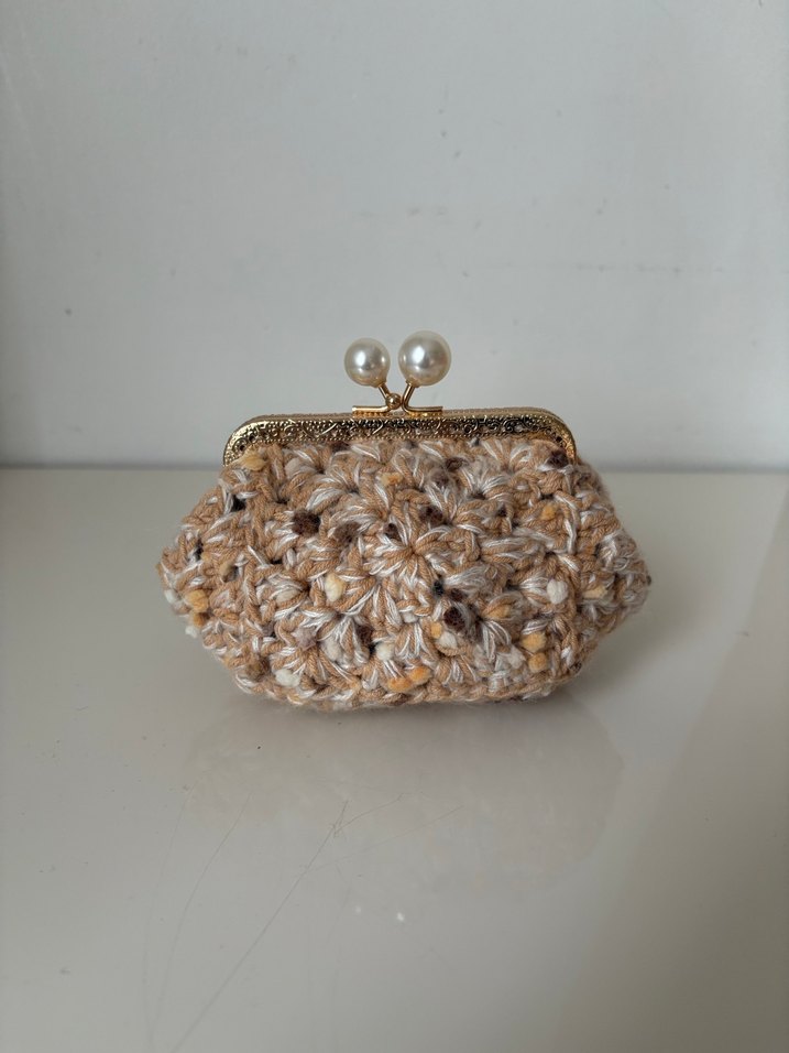 Boncuklu Bej Örgü Kadın Cüzdan - Görsel 2